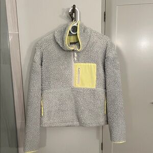 Anthropologie light blue with yellow accents soft sherpa fleece jacket